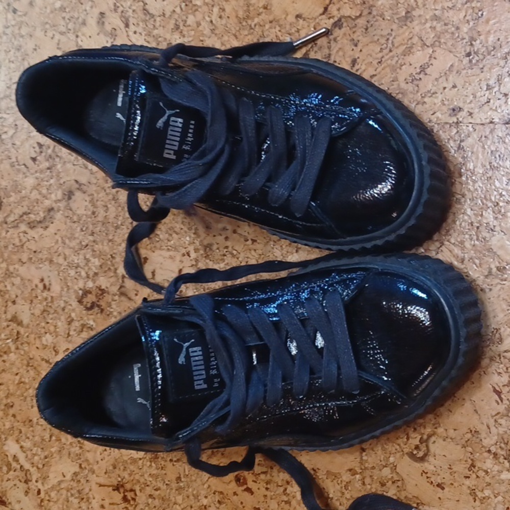 Puma Fenty Creeper Wrinkled Patent Leather Platform Sneakers, Women's Size 6.5